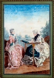 Mademoiselle Melin et Mademoiselle de Laleu faisant de la tapisserie