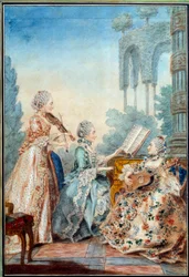 Les trois filles du compositeur Joseph Nicolas Pancrace Royer (1705-1755) jouant la partition du ballet Zaïde