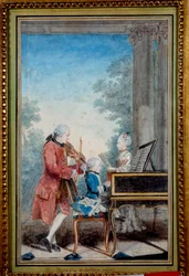 Wolfgang Amadeus Mozart (1756-1791) enfant jouant du piano avec son père et sa sœur