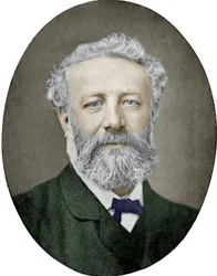 Jules Verne (1828-1905) romancier français, photographie par Nadar, image colorisée
