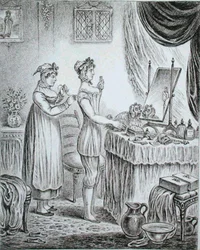 Progrès de la Toilette : les Corsets, gravé par James Gillray (1757-1815) publié par Hannah Humphrey en 1810