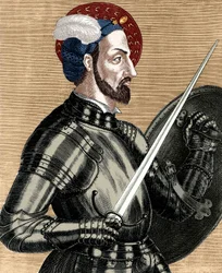 Charles de Bourbon (1490-1527), commandant suprême des armées françaises, document colorisé en gravure