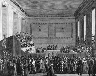 Guerre de la Révolution française et mouvements anti-révolutionnaires : Antoine Quentin Fouquier de Tinville, dit Fouquier-Tinville (1746-1795), juge par le Tribunal révolutionnaire le 12 floréal An 3 (1er mai 1795) de la République. Gravure de Berthaut d