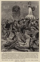 Les émeutes à Rome, combattant la foule sur la Piazza Navona