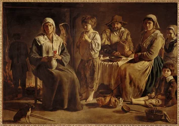 Famille de paysans dans un interieur Une famille de paysans dans leur maison de ferme ...