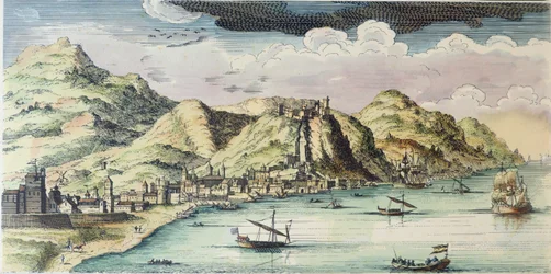Vue de la ville de Málaga, Espagne (gravure en couleur)