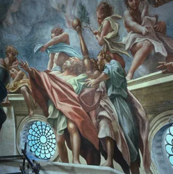 Apôtres et jeunes gens, par Antonio Allegri Da Correggio, fresque, Dôme de la cathédrale de Parme, Italie