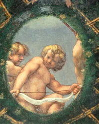 Ovate avec chérubins, fresque par Antonio Allegri Da Correggio, Chambre de l