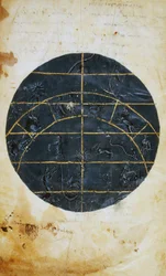 Hémisphère céleste nord, miniature, table astronomique de Ptolémée (ca 100-175), civilisation hellénistique