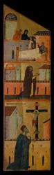 Diptyque du Bienheureux Andrea Gallerani : Les saintes femmes apparaissent à Saint Réginald, Dominique prie pour la guérison de Saint Réginald et Gallerani prie devant la croix, panneau intérieur gauche