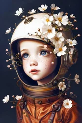 Enfant astronaute sur la planète des Fleurs