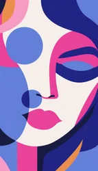 Portrait minimaliste de femme en couleurs violettes et blanches