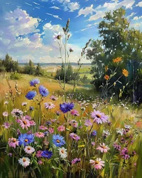 Paysage avec fleurs sauvages