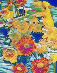 Roses et marguerites avec rosée du matin.