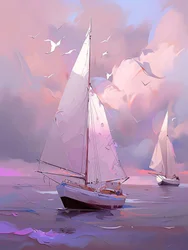 Voilier sur fond blanc et bleu, Toile et décor mural encadré