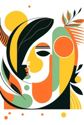 Abstrait minimal, lignes et formes Boho, style Picasso ,impression sur toile à la demande
