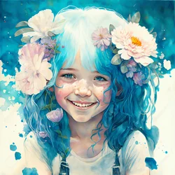 dessin aquarelle, une petite fille mignonne en style Loish, Décor mural encadré