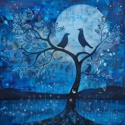 Blue Moon  bird, Starry Night Magic, Modern wall decor | print on demand