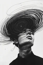Dessin minimaliste, Homme dans le tourbillon de la dépression, impression sur toile en ligne sur demande