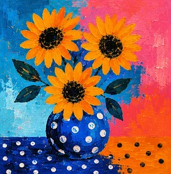 Des tournesols dans un tourbillon de couleurs