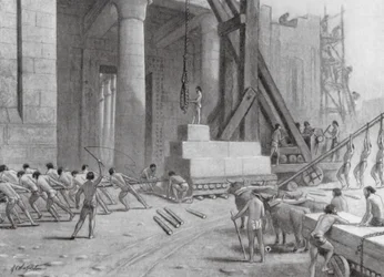 Artisans phéniciens construisant un temple pour Salomon (lithographie)