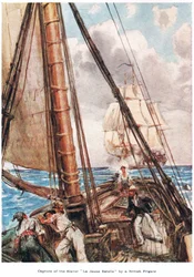 Capture du navire négrier « La Jeune Estelle » par une frégate britannique, illustration tirée de « The Land of the Golden Trade », publiée par Jack en 1921