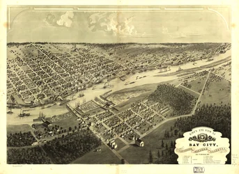 Vue aérienne de Bay City, Portsmouth, Wenona et Salzburg, Bay Co., Michigan 1867. LOC 73693424
