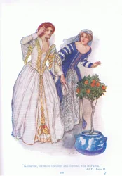 Katherine la femme la plus obéissante et dévouée de Padoue (La Mégère apprivoisée), de Contes de Shakespeare pub. par Ward Lock & Co Ltd