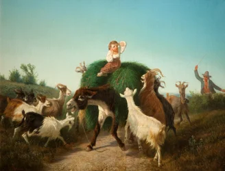 Enfant italien avec un âne et du foin