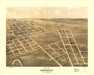 Vue aérienne de Brookfield, Linn Co., Missouri 1869. LOC 73693470