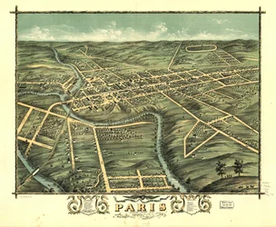 Vue aérienne de la ville de Paris, comté de Bourbon, Kentucky 1870. LOC 73693417