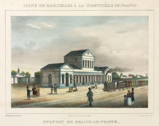 Gare de Braine-le-Comte, Belgique, gravé par Gerard, 1843