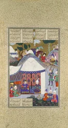 Zal questionne les intentions de Sam concernant la maison de Mihrab, Folio 81v..., ca. 1525-30