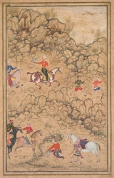 Chasse avec des faucons dans un paysage, vers 1558-1560, bordures ajoutées probablement dans les années 1700