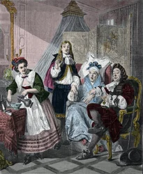 « Le Malade imaginaire » de Jean-Baptiste Poquelin dit Molière (1622-1673) : scène 9, acte II. Gravure d