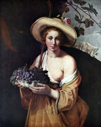 French : Bergère avec une coupe de raisin Shepherdess with Grapes
