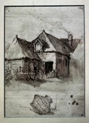 Cabane avec panier en osier, fin du 16e-début du 17e siècle (gravure)