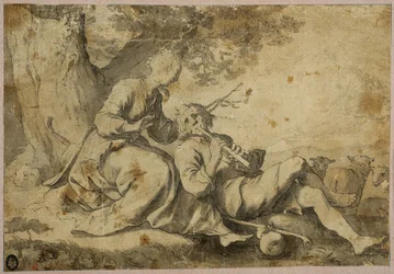 Berger et bergère se reposant sous un vieil arbre