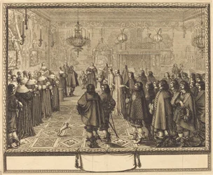 Cérémonie du contrat de mariage entre Vladislas IV, roi de Pologne, et Louise-Marie de Gonzague, princesse de Mantoue, à Fontainebleau