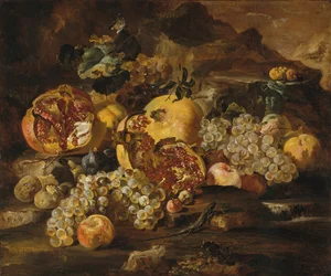 Grenades et autres fruits dans un paysage