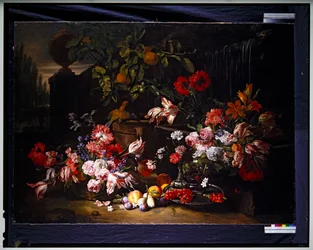 Nature morte avec des fleurs dans un jardin