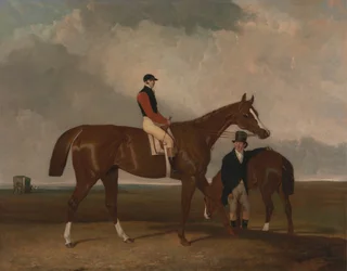 Elis à Doncaster, monté par John Day, avec sa caravane en arrière-plan, entre 1836 et 1837