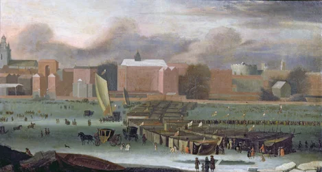 Une foire sur la glace sur la Tamise à Temple Stairs, vers 1684