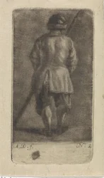 Homme avec une canne, vu de dos