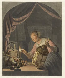 Fille allumant une lanterne