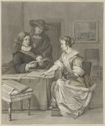 Couple jouant de la musique, un homme regarde
