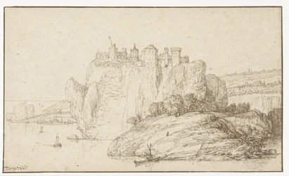 Château sur un rocher dans un paysage fluvial