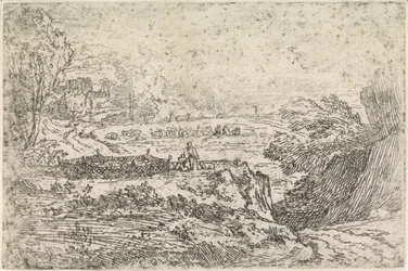 Paysage avec des moutons