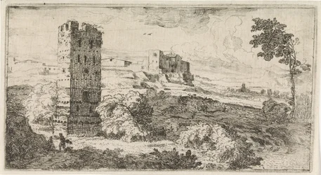 Paysage avec tour carrée