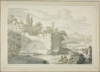 Paysage avec fontaine
